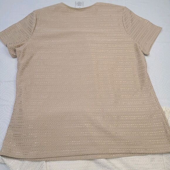 2 X 1 Jaclyn Smith women's short-sleeve top beige and  tan with a textured knit - Picture 3 of 7